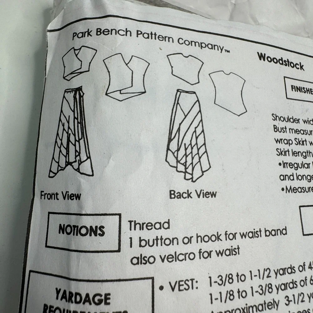 PARK BENCH Sewing Pattern No. 20 Woodstock Patchwork Skirt Vest Adjustable OS - Picture 4 of 8